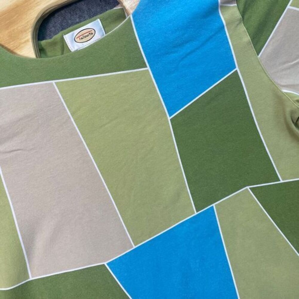 Talbots XL Geometric Modern Abstract Patchwork Artistic Casual Chic Blue Green‎